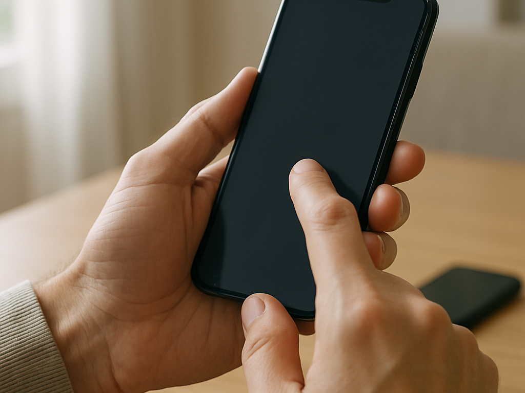 ノートPCの前でスマホを持つ人、URLを開いた後の対策を落ち着いて検討